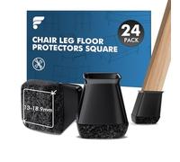 shinfly 24 Pièces Protection Pied de Chaise, Carré Patins pour Chaises en Silicone avec Feutre épaissi, Protege Pied de Chaise et Sol, Anti-Rayure et Silencieux sur Bois (S fit:16-21mm, Noir)