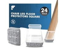 shinfly 24 Pièces Protection Pied de Chaise, Carré Patins pour Chaises en Silicone avec Feutre épaissi, Protege Pied de Chaise et Sol, Anti-Rayure et Silencieux sur Bois (S fit:16-21mm, Transparent)