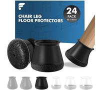 shinfly 24 Pièces Protection Pied de Chaise, Patins pour Chaises en Silicone avec Feutre Haute Densité, Protege Pied de Chaise et Sol, Anti-Rayure et Silencieux sur Bois (L 32-40mm, Noir)