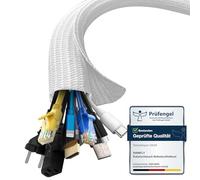 shinfly Gaine Cable Informatique 3m-19mm, Cache Câble Auto-Fermeture, Protection Cable Electrique, Range Cable, Gestion de Câble Rangement Tressée Fendue en Pet, pour TV/PC, Blanc