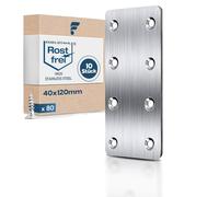 shinfly Lot de 10 connecteurs plats (40 mm x 120 mm) en acier inoxydable avec 80 vis, épaisseur 1,8 mm, plaque perforée en acier inoxydable, plaque perforée pour meubles, chaise, table, fenêtre