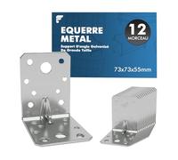 shinfly Lot de 12 connecteurs d'angle 72 x 72 x 55 mm - Épaisseur : 2,5 mm - Angle en métal galvanisé à 90 ° - Pour meubles, chaise, table, fenêtre