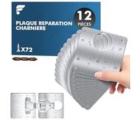 shinfly Lot de 12 Plaques de Réparation de Charnière de Porte, Kit en Acier Inoxydable avec 72 Vis, pour la Réparation de Portes d'Armoire, d'Armoires, d'Etagères - 9×9 cm