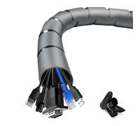 Shinfly Lot de 2 gaines de câbles à fermeture automatique de 1,5 m, diamètre : 16 mm/22 mm, 3 m, avec 1 clip de câble, gestion des câbles pour TV et ordinateur, gris