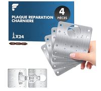 shinfly Lot de 4 Plaques de Réparation de Charnière de Porte, Kit en Acier Inoxydable avec 24 Vis, pour la Réparation de Portes d'Armoire, d'Armoires, d'Etagères - 9×9 cm
