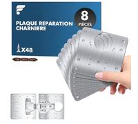 shinfly Lot de 8 Plaques de Réparation de Charnière de Porte, Kit en Acier Inoxydable avec 48 Vis, pour la Réparation de Portes d'Armoire, d'Armoires, d'Etagères - 9×9 cm