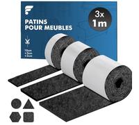 shinfly Patins pour Meubles Auto-Adhésifs, Patin Chaises - 3 Rouleaux (100 * 10cm+100 * 5cm+100 * 2cm), Tampon Chaise 4mm - Épais Patin Feutre Autocollant, Découpe Libre de Toute Taille, Noir