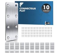 shinfly Plaque Metal 10 Pcs Connecteurs Plats (40 mm X 160 mm) en Acier Inoxydable Avec 80 Vis, Fer Plat Perforé, Pour Meubles, Chaise, Table, Fenêtre
