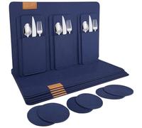 shinfly Set de Table Filz Lot de 18 | Sets de Table Lavable (44 x 32 cm), Antidérapant, Imperméables, Résistant à la Chaleur - Bleu foncé