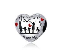 Shining Charm Breloque en argent sterling 925 avec inscription « Dad Mum Daughter Son Dog All Family » gravée sur un cœur