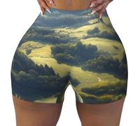 Shining Overlook Imprimé Flexible Élastique Confortable Short de Gym Taille Haute Contour Exercice Course, Noir , M