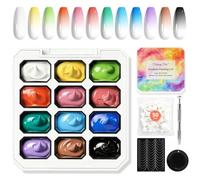 Shining She 12 Couleur ombre gel babyboomer palette gel paint nail art, 01 | Multicolore Gradient Painting Gel Palette, avec 1 Stylo Manucure et 50 Éponges pour Ombre & Aura Nails, French Manicure Diy