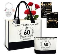 Shining She 40 50 60 ans Cadeau d'anniversaire pour femme, cadeau de départ à la retraite, sac en toile, sac de transport, cadeau d'anniversaire pour femme avec sac de maquillage, porte-clés pour mère