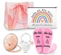 Shining She Cadeau d'anniversaire pour Femmes, 18 21 30 40 50 60 Ans Anniversaire Femmes avec Trousse de Maquillage Porte-Clés Chaussettes Roses Miroir Cosmétiques Cadeaux (sans âge)