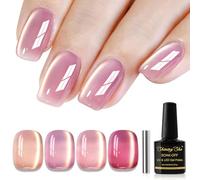 Shining She Cat Eyes Ongles Semi Permanent, 4 Couleurs Nude Rose Rosa Moonlight Crystal MagnéTique Semi-Permanent, Jelly Glass Vernis à Ongles Soak Off UV/LED pour Salon Diy Home, 8 ML