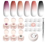 Shining She Kit de Vernis à Ongles Ombre, 6 Couleurs Nude foncé- Gel Ombré à Tamponner Effet Dégradé pour Art de l'ongle Effet Blush, avec 1 Stylo Manucure et 100 Éponges