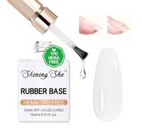 Shining She Rubber Base Coat Transparent, sans TPO sans HEMA, Pour Construire & Renforcer les Ongles Fragiles, Réparation de Manucure, Vernis Semi-Permanent UV/LED Ongles Pour Salon & DIY, 15 ml