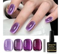 Shining She Vernis Cat Eyes Semi Permanent, 4 Couleurs Violet Rosa Moonlight Crystal Vernis Semi Permanent Magnétique, Jelly Pailleté Vernis Cat Eyes avec Bâton Magnétique Soak Off UV/LED, 8 ML