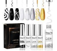 Shining She Vernis Semi Permanent, 4 Couleurs Noir Or Argenté Blanc Vernis à Ongles Gel Liner Kit Soak Off UV/LED Semi-permanent Manucure Kit Pour Salon De Manucure DIY Home, 8ml
