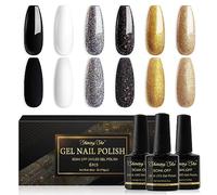 Shining She Vernis Semi Permanent, 6 Couleurs Noir Blanc Paillettes Or Argent Vernis à Ongles Gel Soak Off UV/LED Semi-permanent Manucure Kit Pour Salon De Manucure DIY Home, 8ml