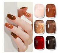 Shining She Vernis Semi Permanent, 6 Couleurs Nude Brun Orange Rouge Noir Vernis à Ongles Gel Transparent Cristal Soak Off UV/LED Semi-permanent Manucure Kit Pour Salon De Manucure DIY Home, 8ml