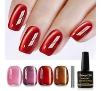 Shining She Vernis Semi Permanent Cat Eye, 4 Couleurs Rose Rouge Brun Moonlight Crystal Vernis Semi Permanent MagnéTique avec Bâton Magnétique Soak Off UV/LED Vernis Cat Eyes pour Salon DIY Home, 8ml