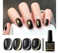 Shining She Vernis Semi Permanent Magnétique, 4 Couleurs Noir Holographique Pailleté Cat Eyes Vernis Semi Permanent avec Bâton Magnétique Soak Off UV/LED Vernis Cat Eyes Pour Salon DIY Home, 8 ML