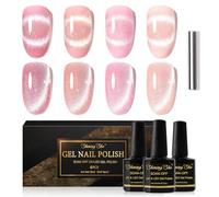 Shining She Vernis Semi Permanent Magnétique, 4 Couleurs Rose Holographique Pailleté Cat Eye Vernis Semi-permanent avec Bâton Magnétique Soak Off UV/LED Vernis à Ongles Pour Salon DIY Home, 8ml