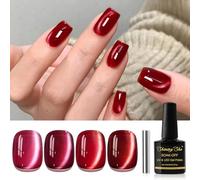 Shining She Vernis Semi Permanent Magnétique, 4 Couleurs Rouge Bourgogne Moonlight Crystal Vernis Cat Eyes Semi Permanent avec Bâton Magnétique Soak Off UV/LED Vernis à Ongle pour Salon DIY Home, 8ml