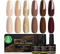 Shining She Vernis Semi Permanent Marron, 6 couleurs beige doré pailleté Kaki Rouge Foncé Brune sans TPO sans HEMA Vernis Gel Soak Off UV/LED Vernis à Ongles Pour Débutant Nail Art DIY, 8ML