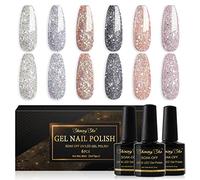 Shining She Vernis Semi Permanent Paillettes, 6 Couleurs Paillettes Blanc Argenté Noir Or Rose Vernis à Ongles Gel Soak Off UV/LED Semi-permanent Manucure Kit Pour Salon De Manucure DIY Home, 8ml