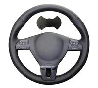 Shining Wheat Housse de volant pour Volkswagen VW GOL Tiguan Passat B7 Passat CC Touran Jetta Mk6 en cuir noir (filetage noir)