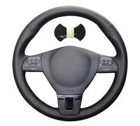Shining Wheat Housse de Volant pour Volkswagen VW GOL Tiguan Passat B7 Passat CC Touran Jetta Mk6 Noir Cuir (Filetage Blanc)