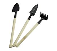 ShiningUU Lot de 3 outils de jardin avec manche en bois, truelle de jardinage, pelle, râteau pour plantes grasses, terrarium, jardin intérieur et bonsaï