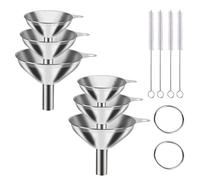 ShiningUU Lot de 6 petits entonnoirs de cuisine en acier inoxydable en 3 tailles pour remplir des bouteilles/bocaux/utilisation en cuisine, avec 4 brosses de nettoyage, entonnoir de cuisine pour