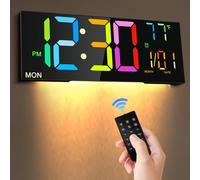 Shinkuro 16'' Horloge Murale numérique 8 Couleurs, Heure d'été Automatique, veilleuse, variateur de luminosité Automatique, Horloge Murale 24/12, USB Clock Compte à Rebours pour Le Salon de la Maison