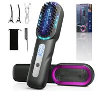 Shinkuro Brosse Lissante Ionique Cheveux, Fer à Lisser Avec Peigne IntéGré, 4 Réglages de Température 120℃-200℃, Écran LCD, Chauffe Rapide, Fers à Lisser Négatifs Ions, Double Tension, Anti-brûlure