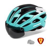 Shinmax Casque de Vélo avec éclairage LED, Casque Velo pour Homme Femme Casque Vélo avec Lunettes Magnétique et Amovible Visiere Casque VTT et VTC avec éclairage de Sécurité Route Ski Snowboard NR-096