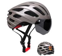 Shinmax Casque Velo Homme Femme, Casque Vélo avec Lumière USB Rechargeable Casque Velo avec Magnétiques Visière UV de Protection Casque VTT Autocollant Lumineux 57-62CM(RC-049)