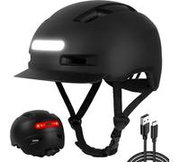 Shinmax Casque Velo Homme Femme, Casque vélo Femme avec 5 Modes lumière, USB Casque de vélo avec visière, Casque Trottinette Electrique Adulte, pour Les navetteurs urbains (Noir, M(55-58cm))