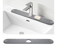 Shinowa 60 * 10cm Tapis de Robinet Absorbant en Pierre de Diatomée，Tapis Robinet Évier Cuisine，Cuisine Salle de Bain Robinet Anti-Éclaboussures Mat, Contient du Papier Sablé (Gris Foncé)