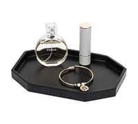 Shinowa 8'' Petit Plateau Décoratif, Plateau de Rangement Octogone en Résine, Plateau de Salle de Bain Mutifonctionnel Décoration pour Tissus Cosmétique Parfums Savon Serviette Plante, Noir Mat