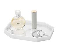 Shinowa 8" Petit Plateau Décoratif, Plateau de Rangement Octogone en Résine, Plateau de Salle de Bain Mutifonctionnel Décoration pour Tissus Cosmétique Parfum Savon Serviette Plante, Blanc d'encre