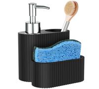 Shinowa Distributeur de Savon avec Support d'Éponge, Distributeur de Savon Liquide pour les Mains et la Vaisselle, 3 en 1 Support avec Porte-Brosse pour Évier de la Cuisine, la Salle de Bain, Noir Mat