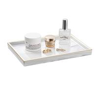 Shinowa Plateau de Rangement Décoratif en Céramique, Organisateur Rectangulaire avec Bords Dorés pour Salle de Bain Maison Salon Chambre, Décoration pour Ranger Tissus Cosmétique, Large, Blanc marbré