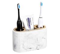 Shinowa Porte Brosses à Dents en Résine avec Trou de Drainage, Support de Brosse à Dents Électrique à 3 Compartiments, Organisateur Salle de Bain pour Comptoir Lavabo Toilettes, Blanc d'encre