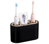 Shinowa Porte Brosses à Dents en Résine avec Trou de Drainage, Support de Brosse à Dents Électrique à 3 Compartiments, Organisateur Salle de Bain pour Comptoir Lavabo Toilettes, Noir