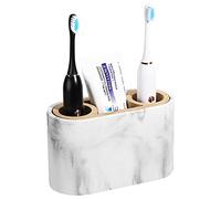 Shinowa Porte Brosses à Dents en Résine avec Trou de Drainage, Support de Brosse à Dents Électrique à 3 Compartiments, Organisateur Salle de Bain pour Comptoir Lavabo Toilettes, Blanc