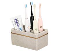 Shinowa Porte Brosses à Dents en Résine Marbré avec Trou de Drainage, Support de Brosse à Dents Électrique Multi-Compartiments,Organisateur Salle de Bain pour Comptoir Lavabo Toilettes, Beige