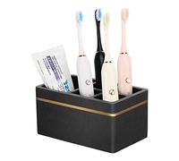 Shinowa Porte Brosses à Dents en Résine Marbré avec Trou de Drainage, Support de Brosse à Dents Électrique Multi-Compartiments,Organisateur Salle de Bain pour Comptoir Lavabo Toilettes, Noir